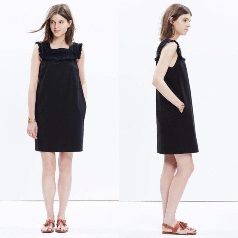 Madewell Black Sundream Crochet Fringe Shift Night Out Dress